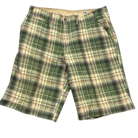 Men's Nobu No Boundaries Green Tan Plaid Drawstring Bermuda Shorts Size 38 - Picture 1 of 10